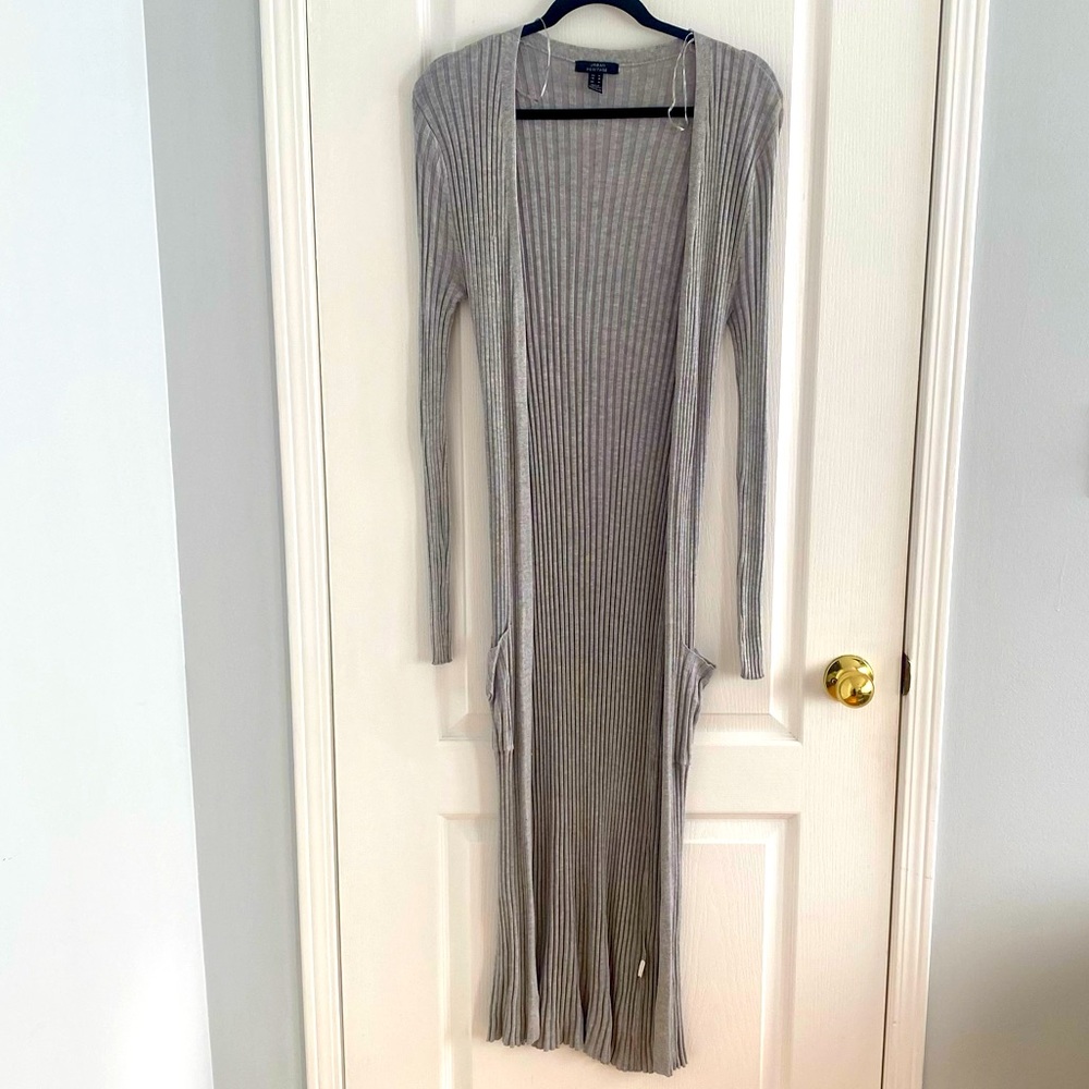 Grey Long Sleeve Ribbed Maxi Cardigan